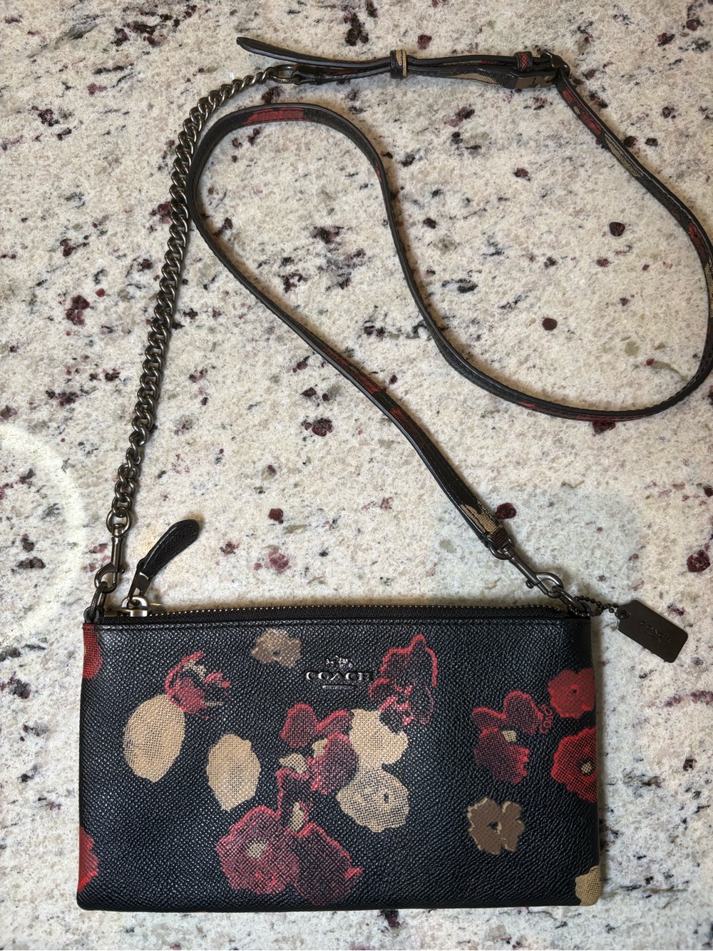 Coach Kylie 52543 Crossgrain Leather Black Floral Crossbody